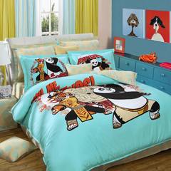 富安娜功夫熊猫全棉卡通四件套纯棉儿童床品双人床单套件拍档 蓝色（2个尺寸被套大小一样） 1.5m（5英尺）床