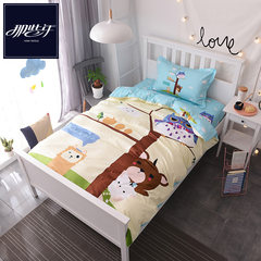 Three sets of cartoon bed, cotton, cotton bedspread, quilt, lovely student, single bed, dormitory, children's bed product kit, sprouting pet tree 1.2m bed (single bed).