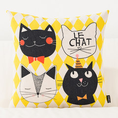 Cute cartoon simple American cotton and linen pillow pillow waist pillow automobile cushion cushion sofa pillow pillow 45*45cm pillowcase HAPPY CATS pillow