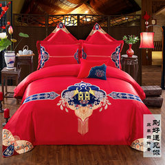 Heng Yuan Xiang Cotton wedding four sets embroidered embroidery bed products suite six sets of bright red wedding bed bag mail just met your sheets four piece 1.5m (5 feet) bed.