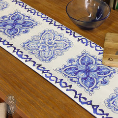 European blue and white table runner can be customized home cloth style desktop decoration cabinet suede cloth European blue suede gift #999 width 50cm With pointed ears plus 10 yuan
