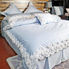 European style lace embroidery four piece 60 cotton satin cotton bedding set Princess 1.8m bed A fitted four piece Seven piece suit Athena (light blue) 1.8m (6 feet) bed