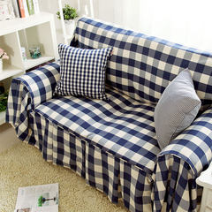 New pastoral blue plaid fabric sofa cloth sofa cover lace gentleman Blue Plaid sofa towel 15 cm sponge 225 yuan / square Gentleman Big Blue Plaid sofa towel