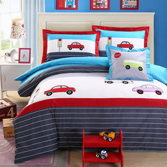 Mediterranean bed four sets of cartoon wind cotton suite, cotton children's room, model room, bedding boy 1.0m (3.3 feet) bed