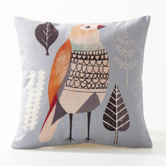 Zilan lives in northern Europe with simple fashion, pillow, cotton and linen, cotton and linen fabric cushion, active forest cushion, by backpacking, 45x45cm (including core) bird and leaf (45* 45cm wide)