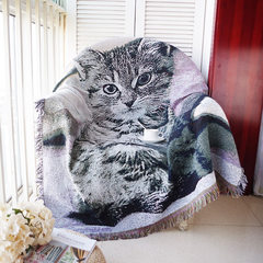 花鸟线毯装饰毯单人躺椅沙发套沙发毯巾盖毯纯棉线布美式乡村 90*90cm 猫咪