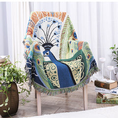 Flower and bird thread blanket decoration blanket single deck-chair sofa cover sofa blanket towel cover blanket pure cotton thread cloth American country 90*90cm peacock