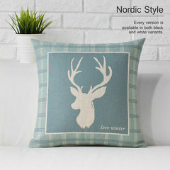 Nordic rural vintage blue ikea cotton and linen pillow case cloth art sofa cushion car office back pillow by large size square pillow: 50X50cm A