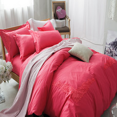 European style bedding, modern romantic French lace princess princess, all cotton satin four piece luxury suite, watermelon 1.5m (5 ft) bed.