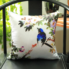 The new Chinese summer flower pillow waist pillow bed sofa cushion cool fabric pillow core can be cleaned with Home Furnishing 45x45cm Satin without core Chinese flower and bird 2#389