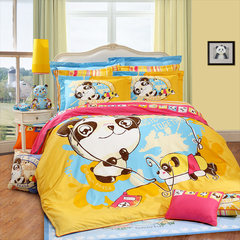 Holy flower cotton cartoon sheets fuanna bedding cotton product suite students four sets of happy children Happy companion (yellow) 1.5m (5 feet) bed