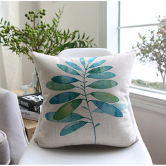 The new fresh water-ink leaf sofa cushion for leaning on pillow on pine tree house simple cotton and linen decoration large size square pillow: 50X50cm Q4986