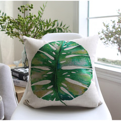 New fresh water-ink leaf sofa cushion for leaning on pillow on pine tree house simple cotton and linen decoration large size square pillow: 50X50cm Q4985