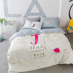 Nordic ins lovely, pure cotton student dormitory, cartoon children bed product, cotton bedspread, quilt cover, bed three or four piece bed sheet, happy J 1.5m bed / quilt cover 200*230cm/ four sets.