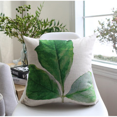 New fresh water-ink leaf sofa cushion for leaning on pillow on pine tree house simple cotton and linen decoration large size square pillow: 50X50cm Q4984