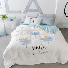 Nordic ins lovely, pure cotton student dormitory, cartoon children bed product, cotton bedspread, quilt cover, three or four sets of bed sheets, happy cloud 1.5m bed / quilt cover 200*230cm/ four sets.