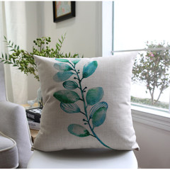 New fresh water-ink leaf sofa cushion for leaning on pillow on pine tree house simple cotton and linen decoration large size square pillow: 50X50cm Q4983