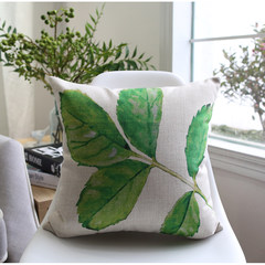 New fresh water-ink leaf sofa cushion for leaning on pillow on pine tree house simple cotton and linen decoration large size square pillow: 50X50cm Q4982