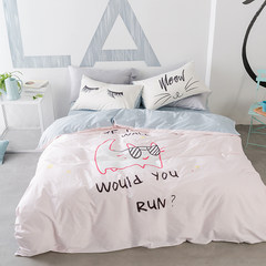Nordic ins lovely, pure cotton student dormitory, cartoon children bed product, cotton bedspread, quilt cover, bed three or four piece bed sheet, glasses, cat 1.5m bed / quilt cover 200*230cm/ four piece.