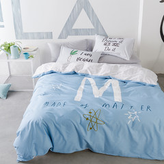 Nordic ins lovely, pure cotton student dormitory, cartoon children bed product, cotton bedspread, quilt cover, bed three or four piece bed sheet, happy M 1.5m bed / quilt cover 200*230cm/ four sets.