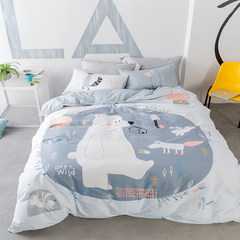 Nordic ins lovely, pure cotton student dormitory, cartoon children bed product, cotton bedspread, quilt cover, bed three or four piece bed sheet, fox big bear 1.5m bed / quilt cover 200*230cm/ four piece.
