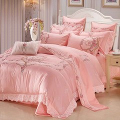 High end home color pink cotton jacquard wedding 468 sets of quilt bedding, cotton bedding bag 10 Piece Set (extra luxurious) 1.8m (6 feet) bed