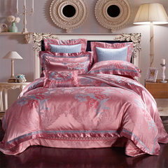 Jun Rong textile classic Pink Wedding bedding multi piece Satin Jacquard Home ten bedroom suite Eight piece suit 1.5m (5 feet) bed