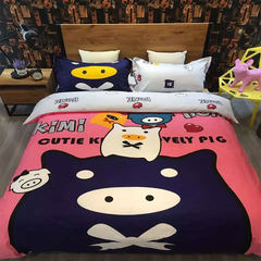 Hongkong Chao brand Kimi pig cartoon four piece cotton 1.5m1.8m bedclothes, pure cotton cute child bedsheets quilt Meng Meng Da pink 1.5m (5 ft) bed