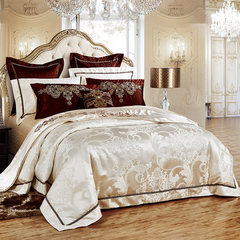 Jun Rong textile European romantic luxury silk jacquard camel bedding home villa model room ten Suite Ten piece set 1.5m (5 feet) bed