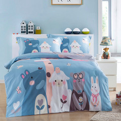 High end cotton cartoon four piece set 80 imported horse long staple cotton child single 1.2m bed cover bed 80Spima. Happy family 1.8m bed (suitable for 200*230cm core)