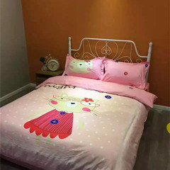 Children's bedding four piece set, Korean bear, bed princess, pure cotton, single cute cartoon girl, rabbit Nicole red 1.5m (5 feet) bed.