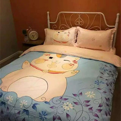 Children's bedding four piece set, Korean Bear Bed Princess Princess pure cotton single cute cartoon girl rabbit 1.5m powder (5 feet) bed