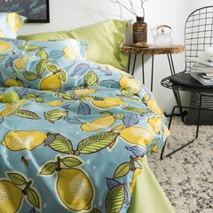 60 cotton high-grade silk cotton four set pure cotton satin bright lemon double product suite Bed linen I love lemon (green) 1.5m (5 feet) bed