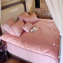 60支婚庆全棉刺绣花四件套纯棉粉色床上用品长绒棉结婚套件1.8米 图色四件套 1.5m（5英尺）床