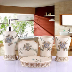 European bathroom five piece wash set, creative wedding bathroom products toilet toilet kit, resin Rose Embroidery blue flower