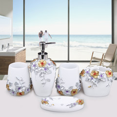 欧式卫浴五件套洗漱套装 创意婚庆浴室用品 卫生间洗漱套件树脂 浪漫庄园白色