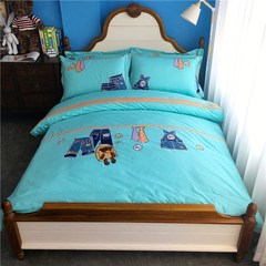 可爱小熊儿童四件套舒适纯棉1.2m床1.8m床卡通床品绣花被罩4套件 1.0m（3.3英尺）床