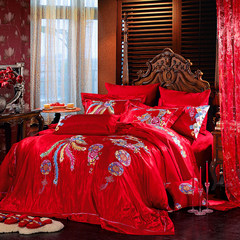Su fan home textile, red dragon and Phoenix embroidered marriage bedding suite, new wedding luxury luxury ten sets 1.5m (5 feet) bed