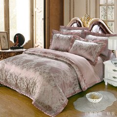 Cotton Satin Jacquard Tencel jacquard four piece set European style wedding 1.8 m 2m cotton quilt bed cover bedding Paris dance charm purple 2.0m (6.6 ft) bed