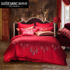尚玛可罗莱生活出品全棉四件套大红结婚庆新婚床单羽依霓裳八件套 1.8m（6英尺）床