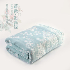 夏季单双人双层纱布毛巾被 纯棉休闲被透气盖毯可盖垫床单午睡毯 110x110CM/送云貂绒毯 蔷薇盖被海藻绿