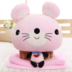 Panda office, nap pillow, car pillow, quilt dual-purpose cushion, air conditioner is coral Plush blanket three to one large (55*30 cm) pink round eye.