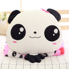 Panda office, nap pillow, car pillow, quilt, dual-use cushion, air conditioner, coral covered blanket three to one (55*30 cm), Wang eye panda.