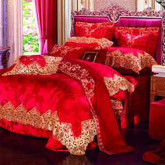 Many European high-grade textile Su wedding bedding ten piece Red Satin Jacquard pieces of kit WZFF 1.5m (5 feet) bed