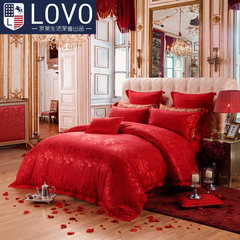 LOVO Carolina textile life four piece wedding suite red embroidered linen cotton jacquard breathable and comfortable quilt 1.5m (5 feet) bed