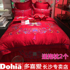 正品多喜爱 凤舞祥云 喜玫瑰婚庆大套件 十六件套 大红色床上用品 送精美大礼包 1.8m（6英尺）床