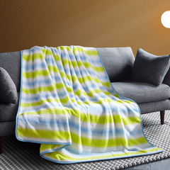 渐变条纹毛毯珊瑚绒毯加厚法兰绒毯午睡毯空调毯毛巾被单双人毯子 200x230cm（双人用） 亮黄条纹【四季可用】