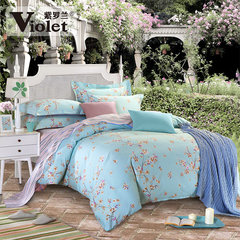 紫罗兰家纺 简约全棉四件套床上用品纯棉床单被套4件套1.5m1.8米 清香-绿 1.5m（5英尺）床