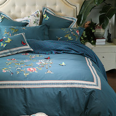 Peached cotton four piece 60S cotton textile embroidery 4 piece 4 piece bed linen bedding Dielian flower 1.5m (5 feet) bed