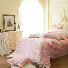 全棉蕾丝四件套60长绒棉4件套家纺床单被套纯色素色1.8米床上用品 床单款 梦中婚礼(粉） 1.5m（5英尺）床